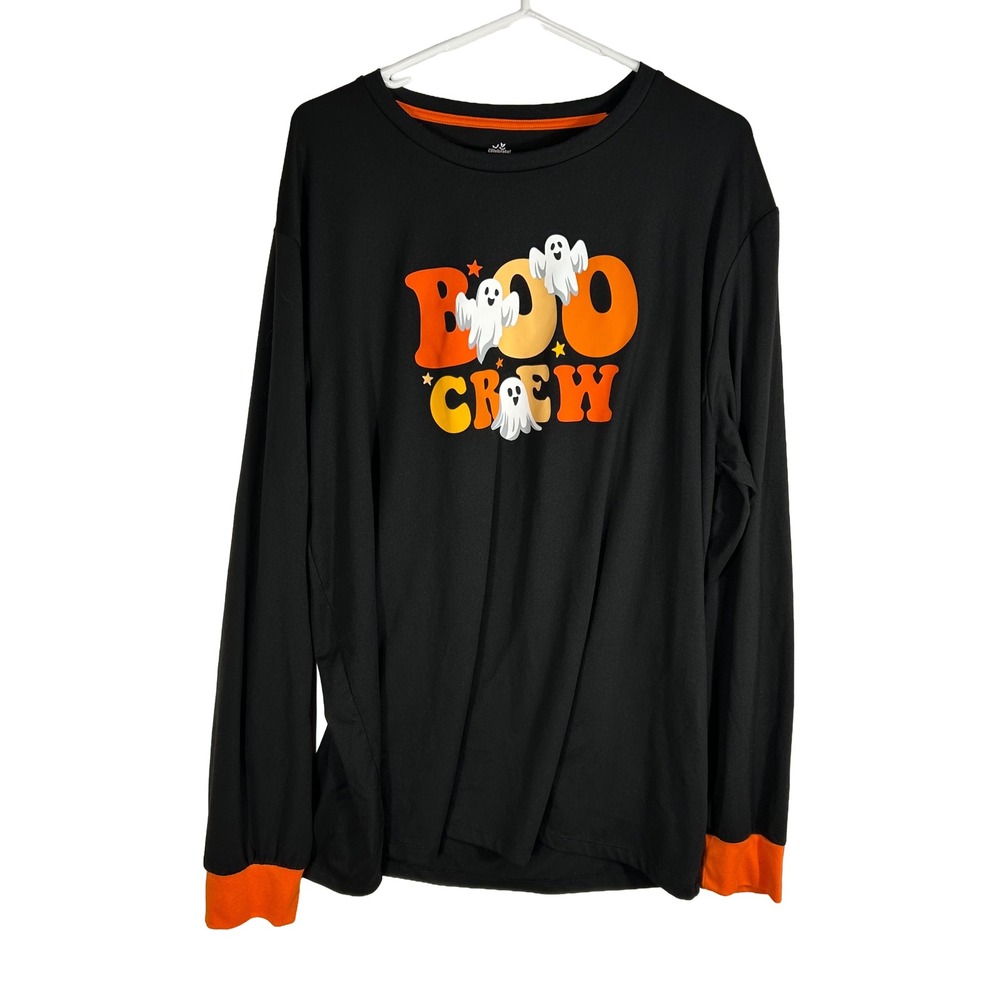 Way to Celebrate Halloween Boo Crew Ghost Graphic Long Sleeve Tee Black XL 46-48